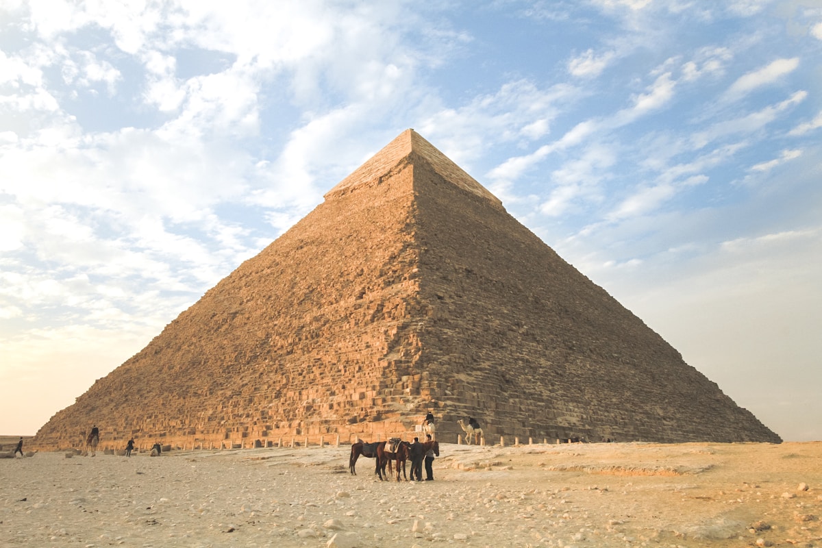 Pyramids of Giza rising from the Egyptian desert