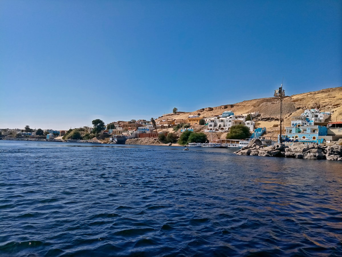 Aswan town along the Nile riverbank